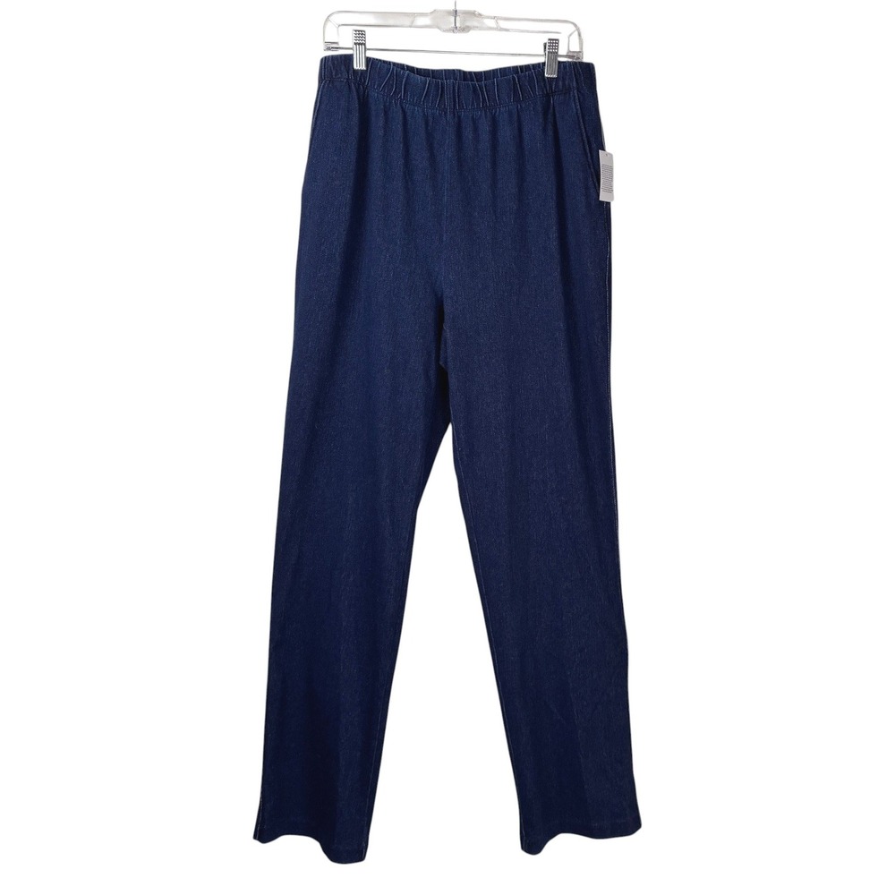 NEW Lands' End Womens Sport Knit Straight Leg Pull On Denim Jersey Pant Size MT